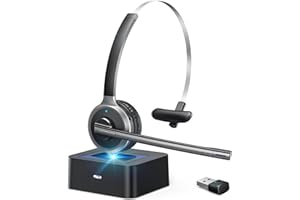 XAPROO Wireless Headset for Work, 2025 New Wireless Computer Headset with USB Dongle, Flip-to-Mute, On Ear Cell PC Headset with Charging Base for Home Office Call Center Zoom Skype