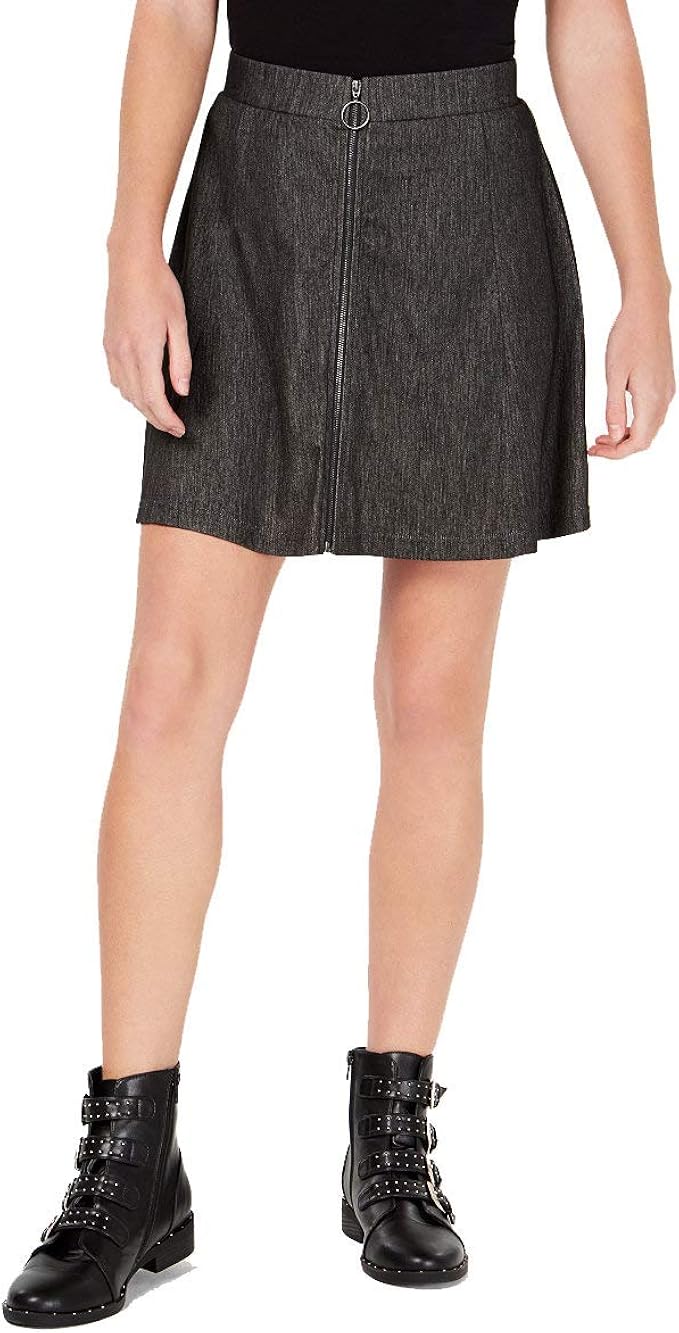 juniors black denim skirt