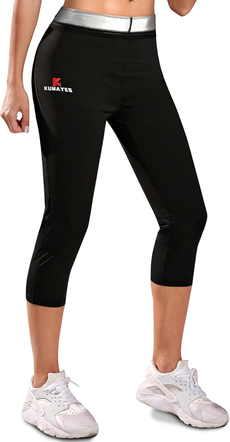 KUMAYES Sauna Sweat Pants for Women High Waist Capris Slimming Workout Thermo Waist Trainer 