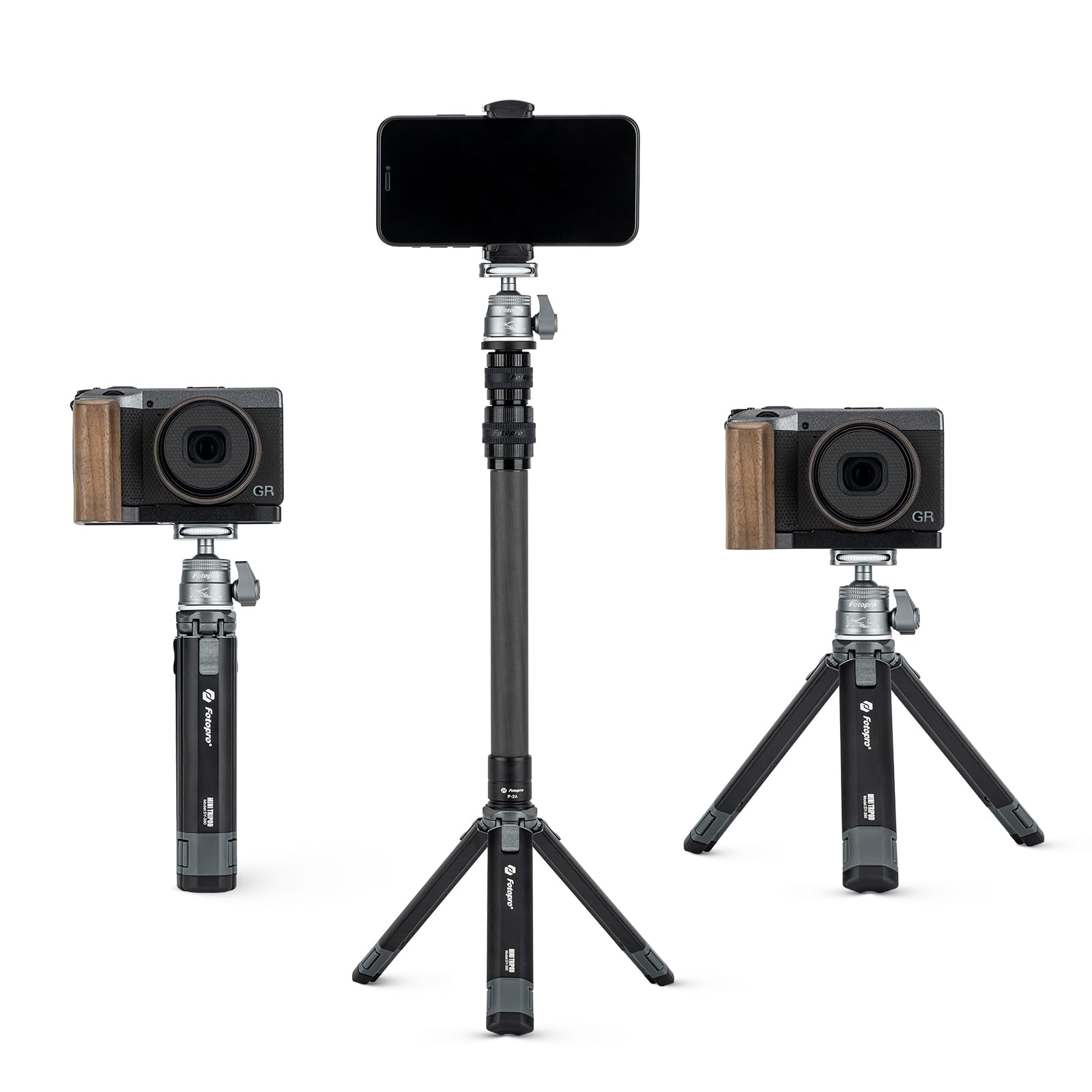 Fotopro Mini Camera Tripod with Carbon Fiber 2 Section Center Cloum 360 Degree Ball Head Extendable Portable Small Desktop Tripod for iPhone DSLR Camera,Max Height 90 CM,Load up to 3Kg