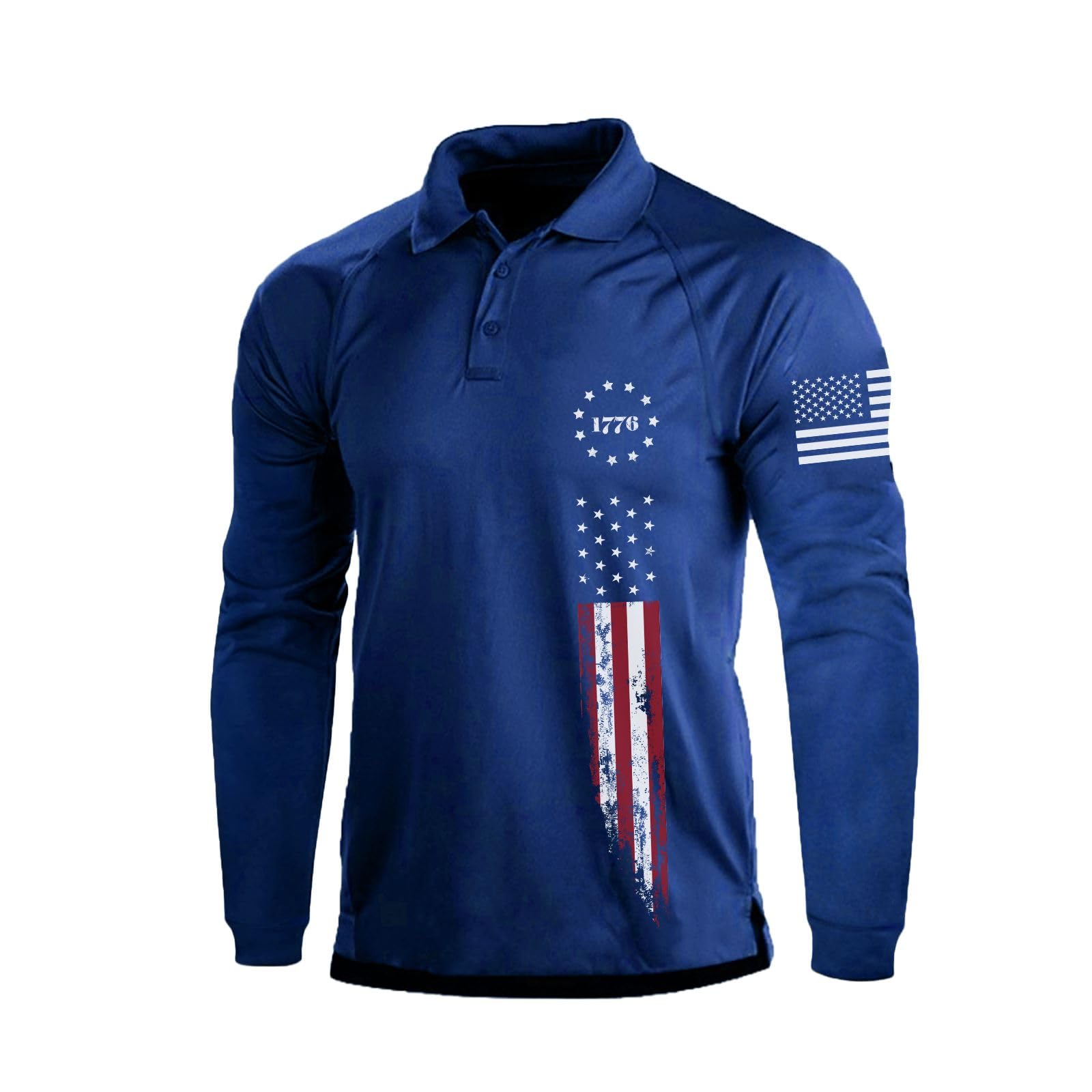 Men's USA Flag Long Sleeve T-Shirt - 100% Cotton Patriotic Graphic Tee, Grey, Small - View #10