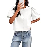Tankaneo Womens Cropped Tops Puff Sleeve Button Down Shirts Trendy Casual Loose Fit Cute Blouse