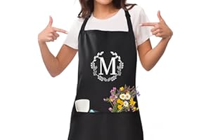NOBONDO Personalized Apron with Pockets, Initial Bib Apron with Adjustable Neck and Waist Ties, Monogrammed Gift for Women and men, Supports Cooking, Crafting BBQ Drawing and Gardening - with Wreath M