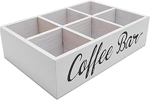 Coffee Bar Organizer, Wooden Coffee Station Organizer with Divider, Farm Coffee Shop Accessories Storage Box, Tea Bags Coffee