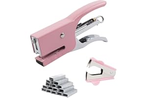 Aacehlh Small Hand-held Stapler Set, 15 Sheet Capacity, Includes 750Pcs Staples and A Staple Remover, Mini Desktop Stapler for Office, School, Home or Travel Use. (Pink)