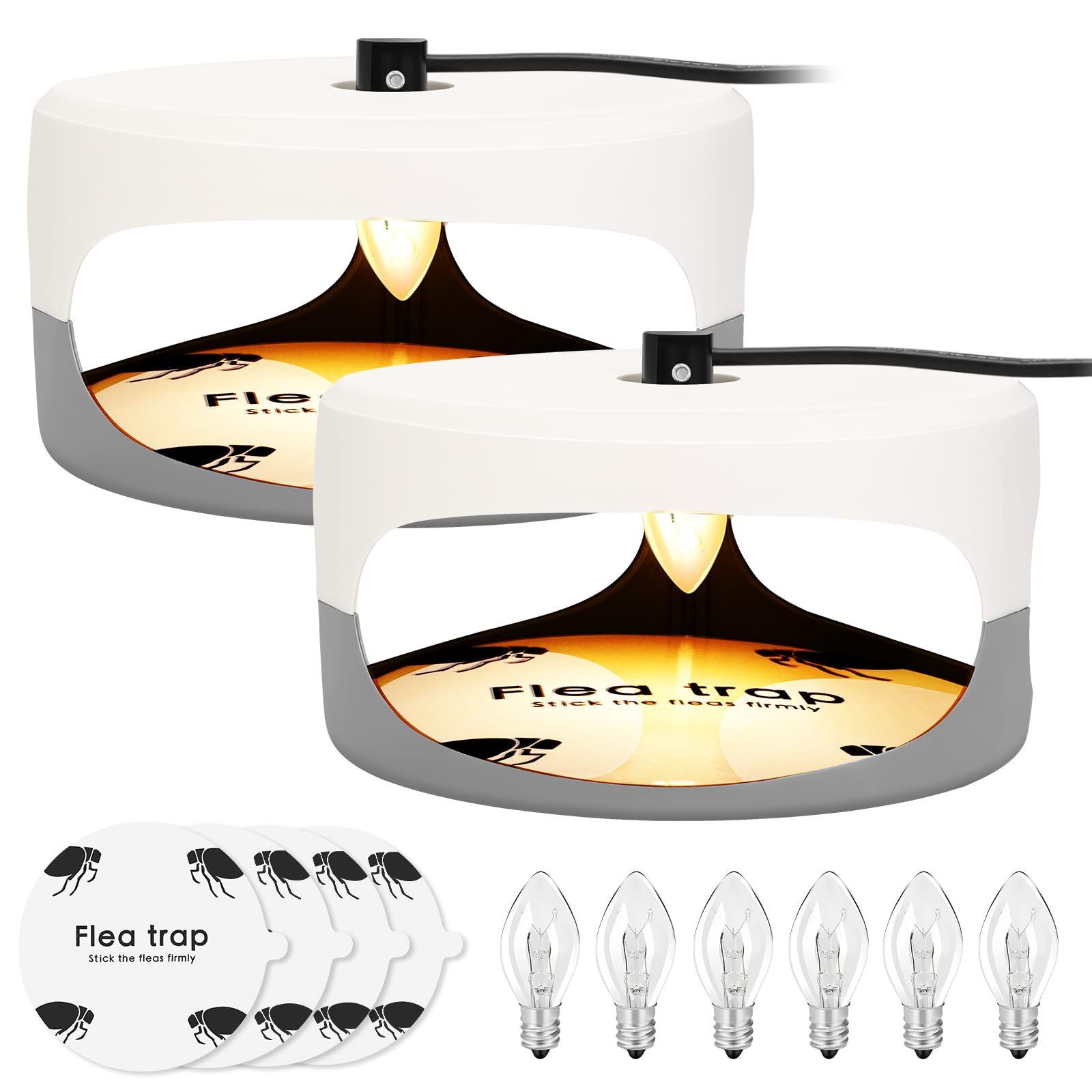 Photo 1 of 2 Pack Flea Traps for Inside Your Home, Indoor Flea Light Bed Bug Killer with 6 Light Bulb & 4 Sticky Pads Refills, Odorless Natural Insect Infestation Trap for Kid Pet, Safer Than Sprays & Powders