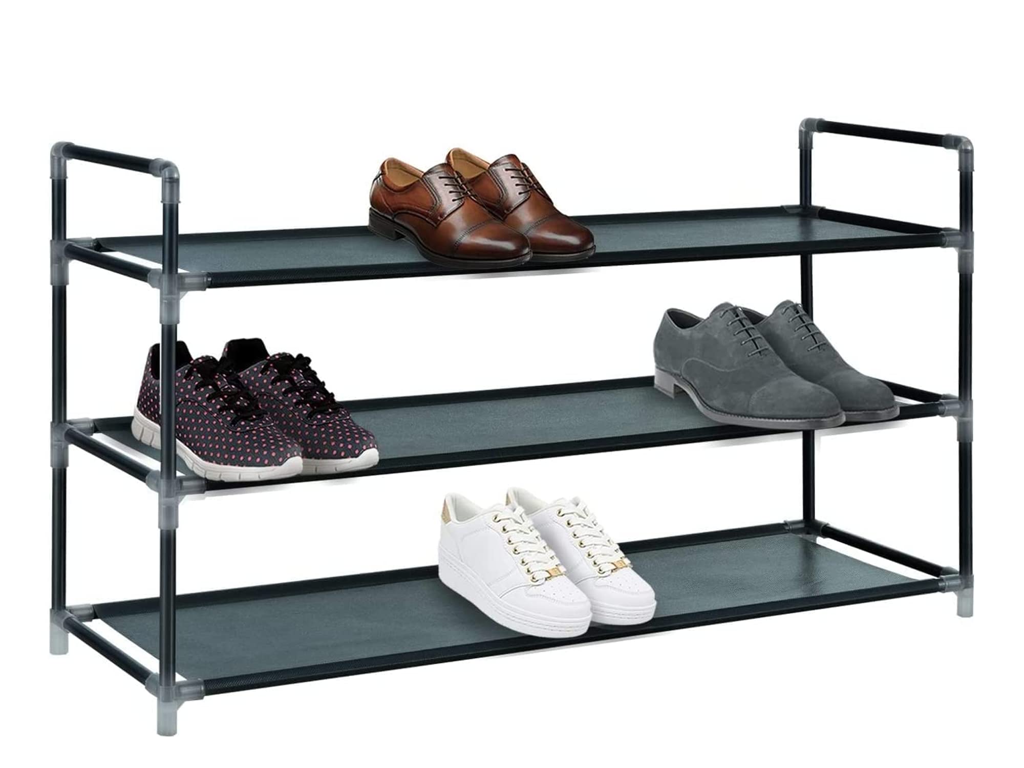 ZYBUX - Shoe Rack Multipurpose Heavy Duty Shoe Racks Storage Shoe Shelf Stores Up to 12-15 pairs Quick to Assemble Shoe Rack 89cmx28cmx48cm (Black, 3 Tier)