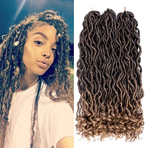 6Pcs Goddess Locs Crochet Braiding Hair wavy Faux Locs with curly end Soft Hair Extensions Deep Faux Locs Twist Braids (18โ, 1b/27)