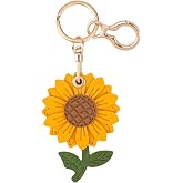 Gosknor Sunflower Keychain Compatible With AirTag, Cute Leather Keychain | Flower Keyring Holder Cover Sunflower Keychain Case Charm For Wallet Key Chain Accessories
