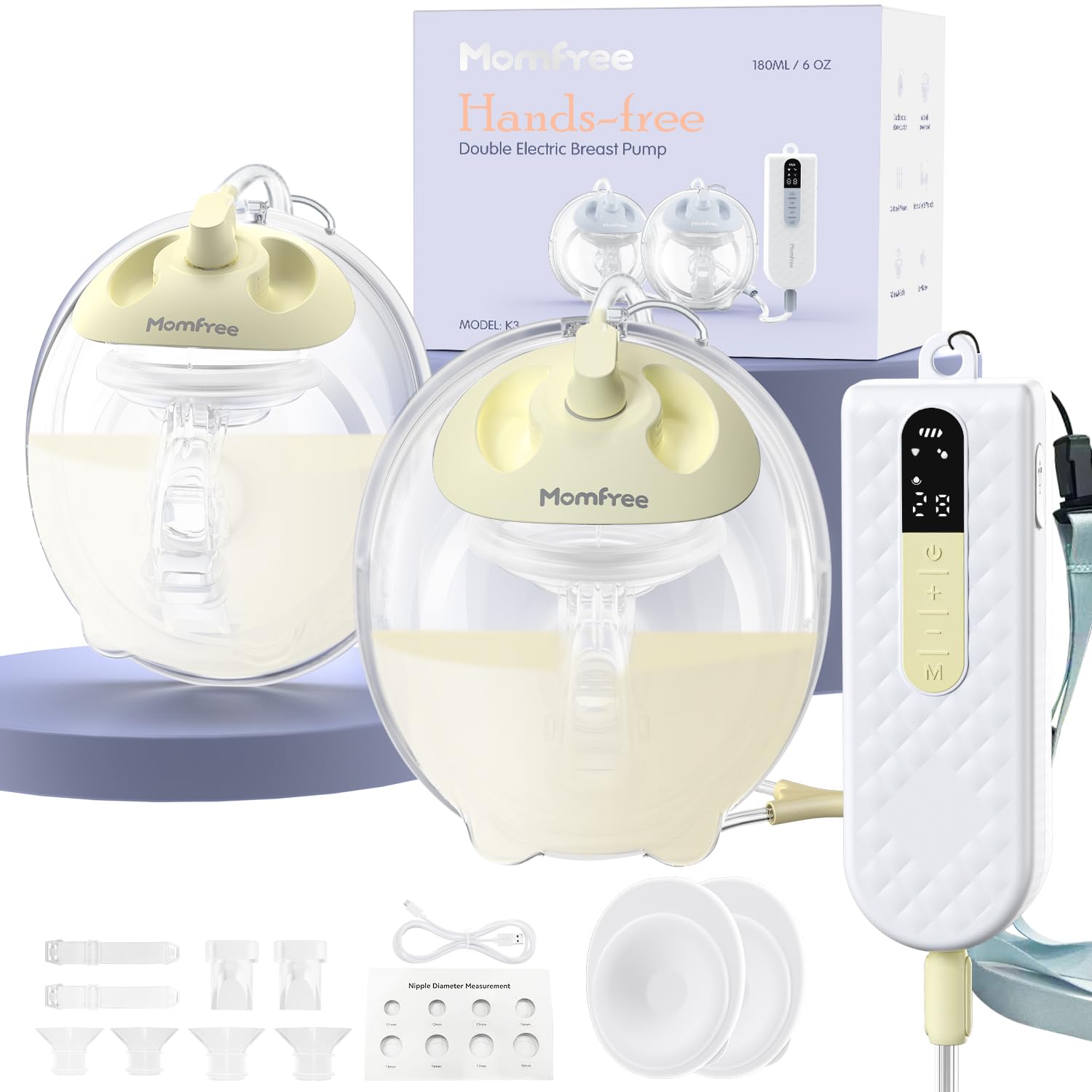 Photo 1 of Breast Pump Hands Free K3 Updated, Wearable Breastfeeding Pump with Soft Double-Seal Flange, 1800mAh Long Battery Life & LED Display, 3 Modes & 9 Levels Electric Breast Pumps Portable,15-24mm