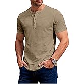 JEMITOP Men's Stretchy Short Sleeve Slim Fit Henley T-Shirt Casual Cotton 4 Buttons Tee Shirts