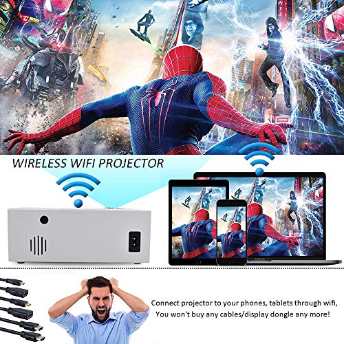WiFi Projector 2600 Lumens, DIWUER Mini Portable Video Projectors, WiFi Directly Connect Smartphones for Home Outdoor Movie Theater, Support Full HD 1080P, HDMI, VGA, SD Card, AV, USB