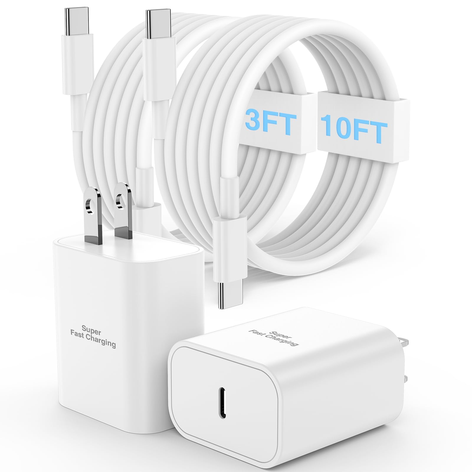 Photo 1 of [3FT+10FT] 45W Super Fast Charger Type C for iPhone 17 16 15,Samsung S25 S24 Charger Block with 3/10FT USB C Charging Cord for iPhone 17Air 16 15 Pro Max/Pro/Plus,S25/S24/S23/Ultra-White