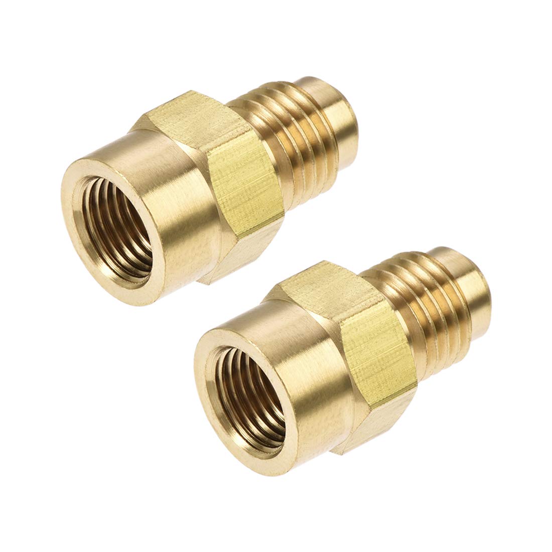 sourcing map Brass Pipe Fitting, 7/16"-20UNF Flare Male to 1/8NPT Female Thread, Tubing Adapter Hose Connector, for Air Conditioner Refrigeration, 2Pcs