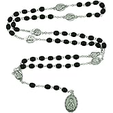Our Lady of Sorrows Rosary | 4 Styles | Wood Crystal or Pearl Beads | Comes with Info Papers | Christian Jewelry (Black Wooden Beads)