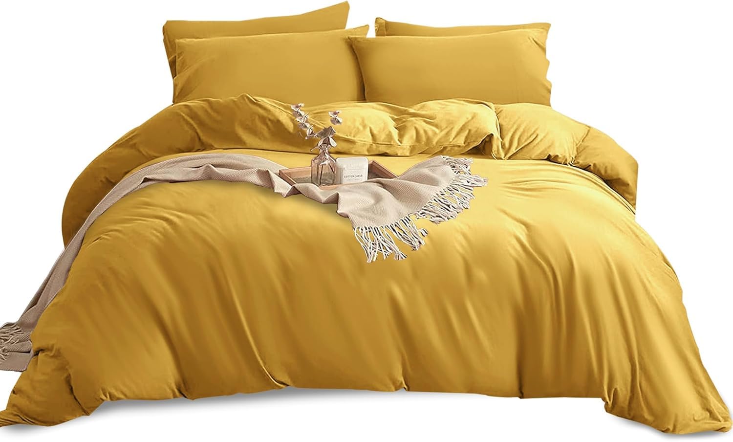 Yorkshire Bedding Duvet Cover Sets Soft Breathable Brushed Microfibre Plain Double Duvet Cover with Pillow cases Button Closure Quilt Cover Bed Set Ochre — image 1