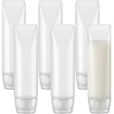 6 Pcs 1 oz Travel Toothpaste Container, Empty Refillable Toothpaste Tubes Small Mini Size Squeeze Dispensers, Pump Dispensers Refillable Cosmetic