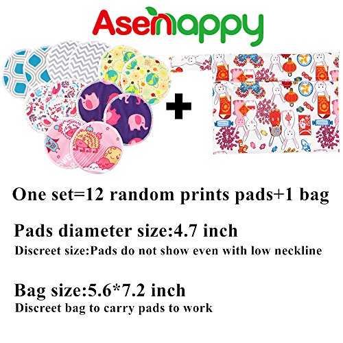 Asenappy reusable bamboo nursing pads 12 pcs+1 bag - for Breastfeeding or Pregnant Moms Washable & Reusable Nursing Pads (Ramdom color)