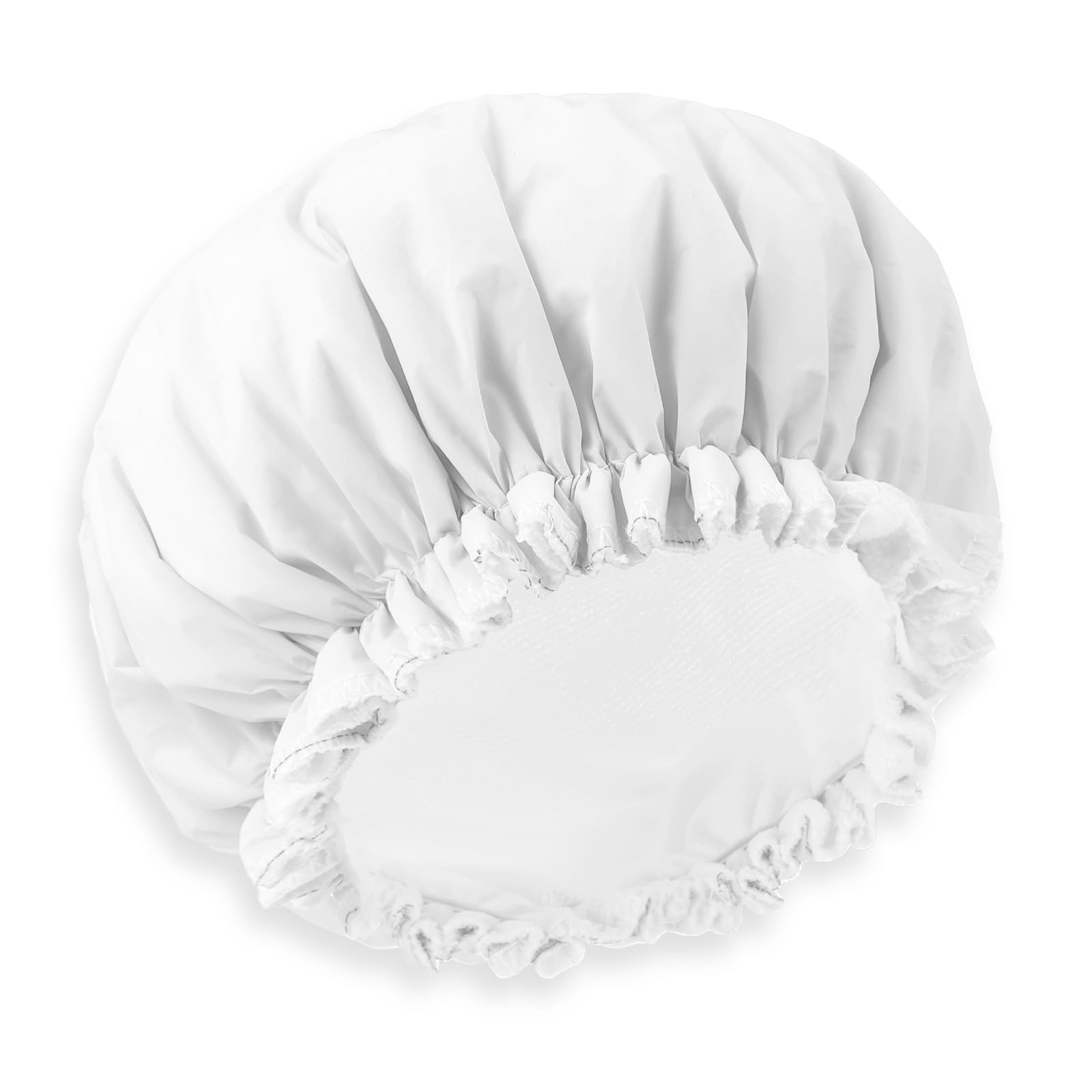 JIYIN Reusable Shower Caps for Women, Terry Cloth Lined Shower Cap Double Layer Reusable Bath Cap Waterproof Elastic Band Hair Cap for All Hair Lengths for Women Spa Home Salon Use(White)