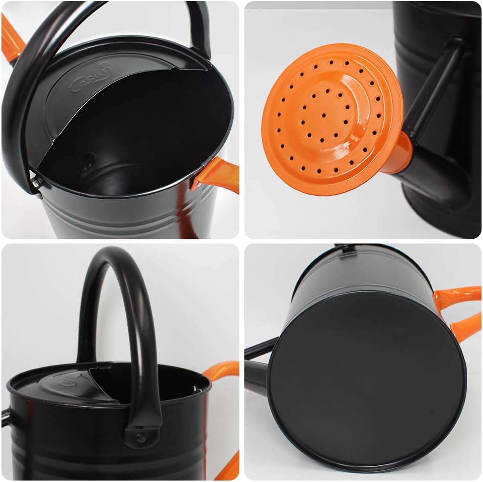 Cesun Metal Watering Can Galvanized Steel Watering Pot with Removable Spray Spout, Movable Upper Handle, Easy to Use for Outdoors Gardening, 1 Gallon-Baked Orange : Garden & Outdoor