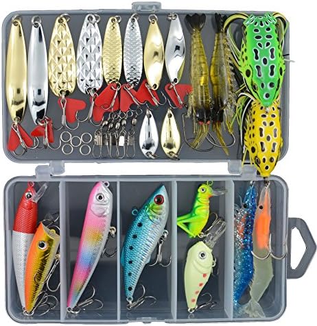 AGadget Fishing Lures 35PCS River Sea Lake Fishing Gears Frog Bass Baits Walleyes Trout Lures Spinners Minnow Popper Crankbaits Good Kit