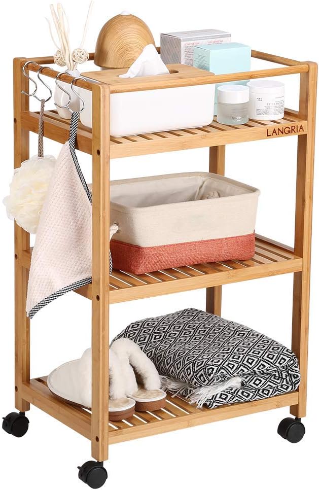 LANGRIA Carrito Auxiliar Multiusos con Ruedas y 3 Baldas Hecho de
