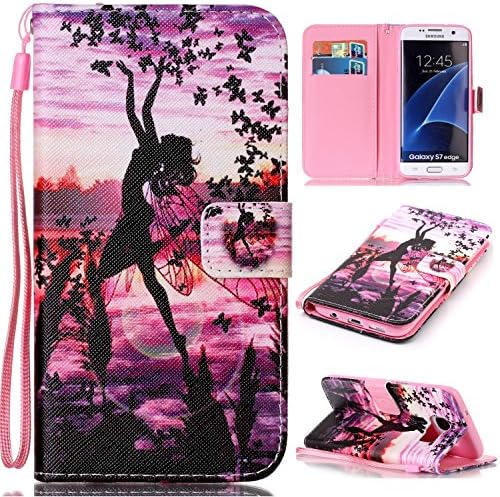Galaxy S7 Edge Wallet Case iBerry Premium PU Leather Flip Samsung S 7 Edge Cover with [Card Slots] [Kickstand] and [Wrist Strap] Feature for Samsung Galaxy S7 Edge, Butterfly Girl