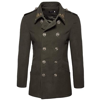 FRAUIT Herren Junge Lange Mantel Jacke Parka Herbst Winter Männer Trenchcoat Lange Double Breasted Slim Fit Mantel Jacke mili