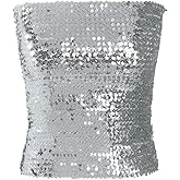 Women Sequin Tube Top Strapless Belly Dance Crop Top Slim Fit Bandeau Top Sparkly Sleeveless Party Clubwear