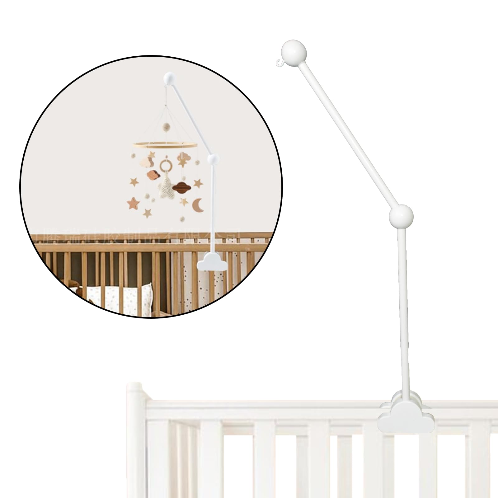 Baby Mobile Hanger, Wooden Cot Holder, Detachable Adjustable Arm for Hanging Crib Mobiles/Wind Chimes Toys, White