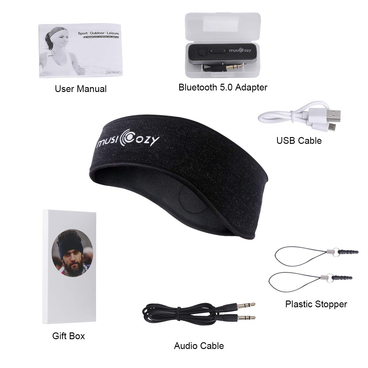 Sleep Headphones Bluetooth,Upgraded Bluetooth Sports Headband Headphones Wireless Sports Music Running Headset Washable Adjustable for Women Men (Black)