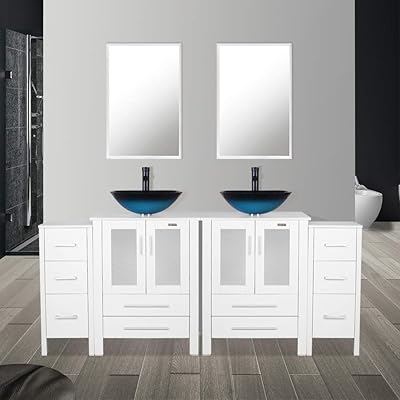 Buy Eclife 72 Bathroom Vanity Sink Combo White W Side Cabinet Vanity Ocean Blue Square Tempered Glass Vessel Sink 1 5 Gpm Water Save Faucet Solid Brass Pop Up Drain With Mirror 2a04