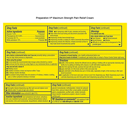 Preparation H Hemorrhoid Symptom Treatment Cream, Multi-Symptom Pain Relief with Aloe, Tube (0.9 Ounce, 1 Tube per Box), (Pack of 3)