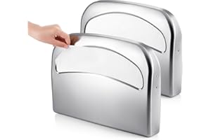 Domensi 2 Pcs Stainless Steel Toilet Seat Cover Dispenser Commercial Toilet Seat Wall Mount Half Fold Cover Holder with Screws for Office Restaurant Home Bathroom School, 16.4 Inch (Silver)