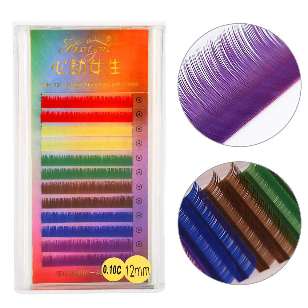 False Eyelashes - Rainbow Colored Eyelashes False Eyelash Extension Gradient Color Fake Eye Lashes for Individual Eyelash Extension (12mm)