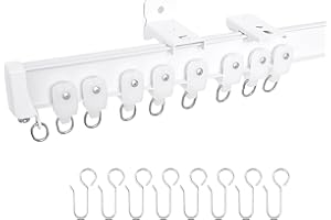 DOEIEZ Aluminum Ceiling Curtain Track Set with Hooks Ceiling Mount and Wall Mount Room Divider Sliding Curtain Tracks Rods Flexible Heavy Duty Curtain Rail Hook Sets,White,9FT