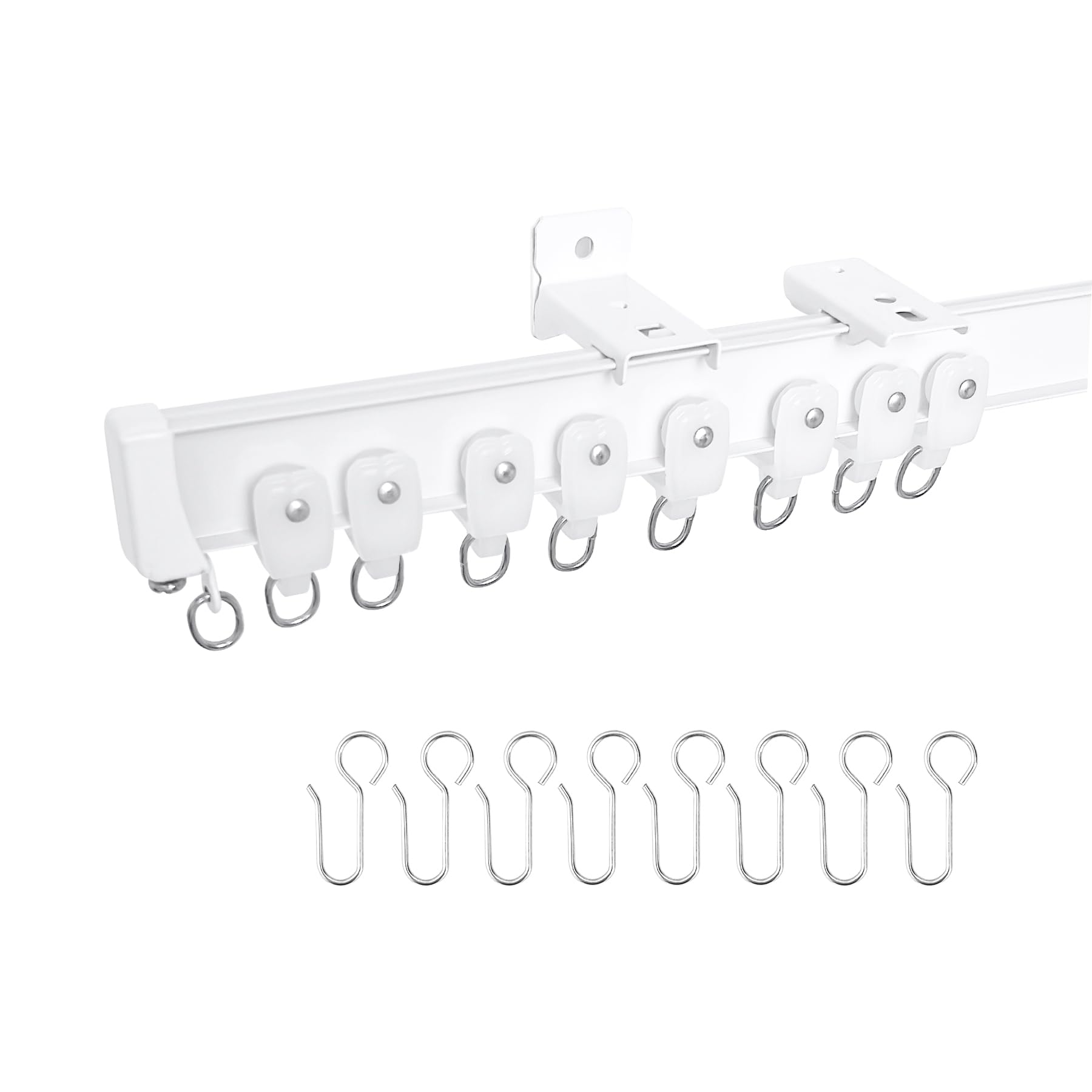 Photo 1 of DOEIEZ Aluminum Ceiling Curtain Track Set with Hooks Ceiling Mount and Wall Mount Room Divider Sliding Curtain Tracks Rods Flexible Heavy Duty Curtain Rail Hook Sets,White,6FT