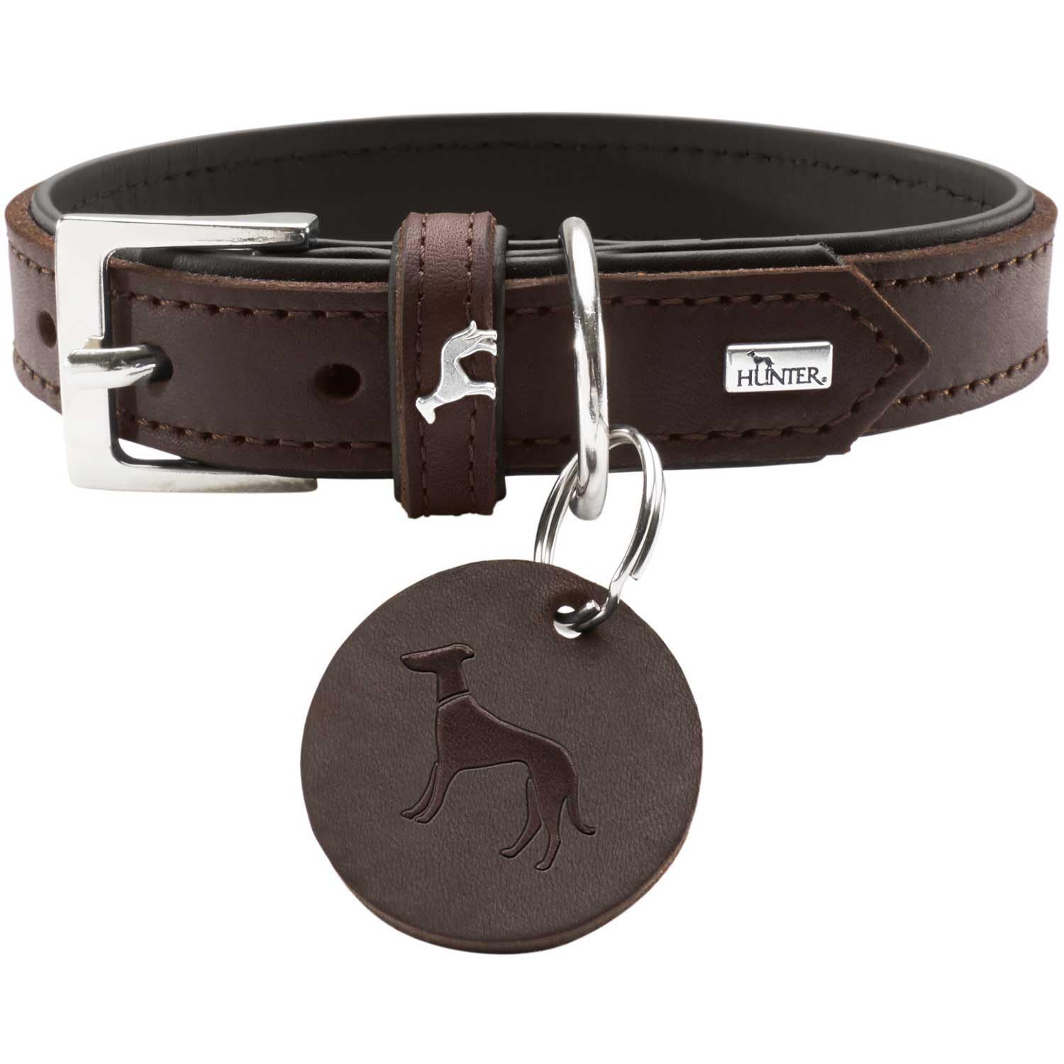 HUNTER Collar Larvik, 50 Soft genuine cow leather, dark brown/black