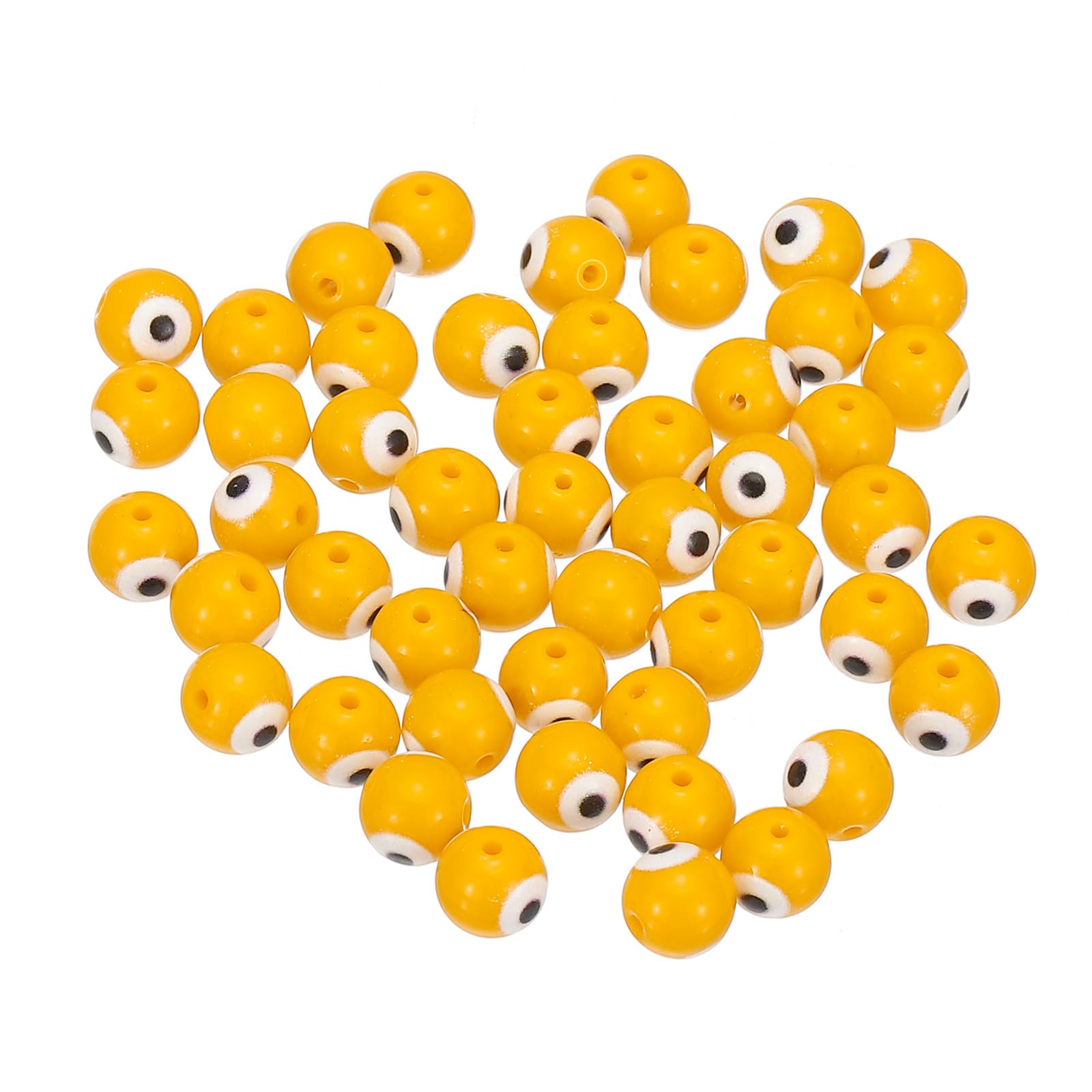 PATIKIL 8mm Evil Eye Beads, 50 Pcs Glass Turkish Evil Eye Charm Round Spacer Beads Pendant Connector for DIY Art Craft Bracelet Necklace Earrings Making, Yellow