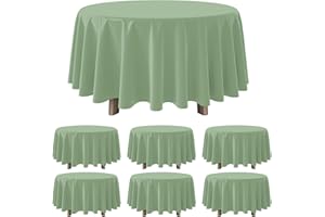 YIDAKO 6Pack Sage Green Plastic Tablecloths Round Light Green Tablecloth Waterproof Disposable Round Sage Table Cover for Birthday Bridal Wedding Baby Shower Party Decorations,84Inch