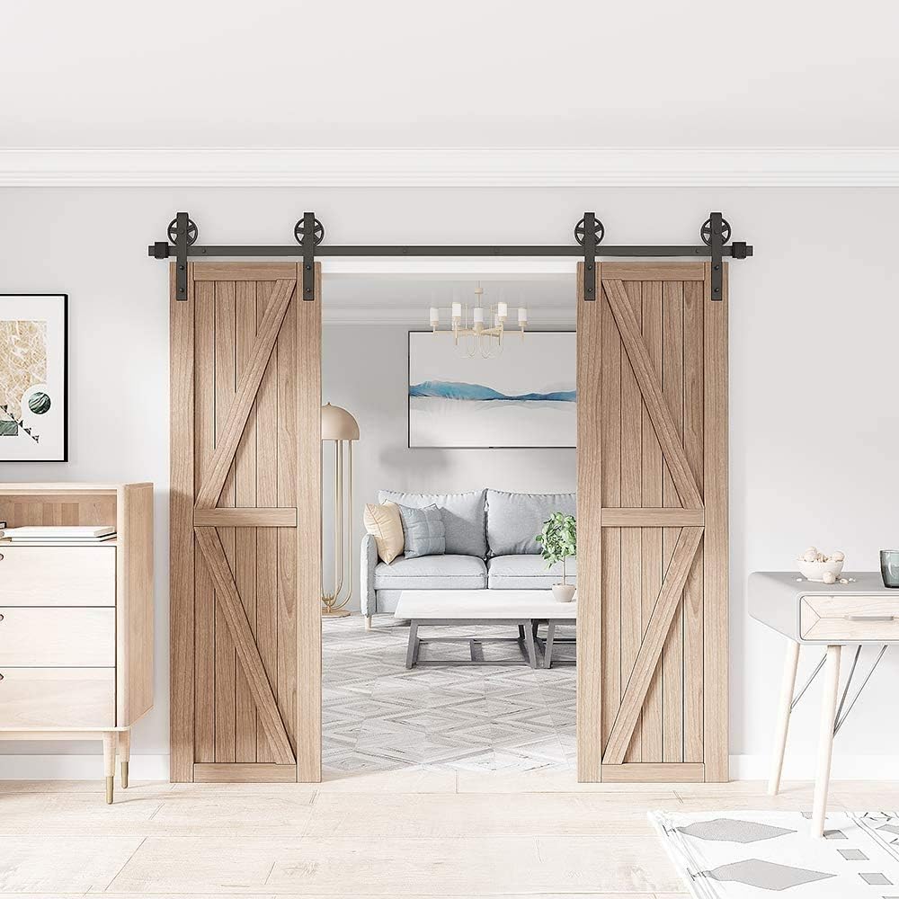WINSOON 10FT/305cm Sliding Door Track Wardrobe Barn Door Track Kit Carbon Steel Flat Track System Closet Rail Sliding Kit for Double Door - Image 3