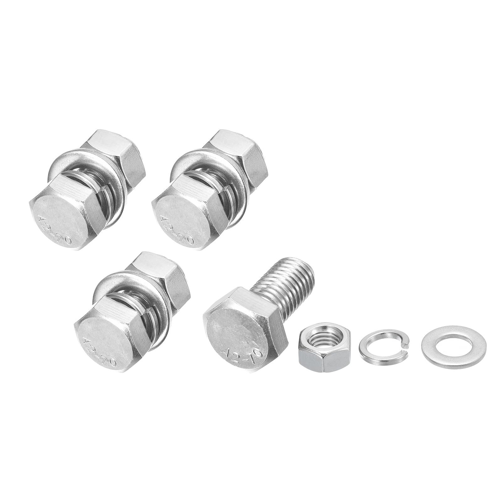 METALLIXITY Hex Head Screws Bolts, Nuts, Flat & Lock Washers Kits (M12-1.75x25mm) 4 Set, Stainless Steel Fully Threaded Machine Screws Bolt Set - for Home Appliance Equipment