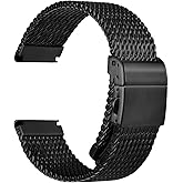 REZERO Stainless Steel Watch Bands for Men, 316L Milanese Mesh Watch Straps, Brushed Matte Watch Bracelets, Metal Watch Band Replacements Silver/Black - 19mm 20mm 21mm 22mm 24mm