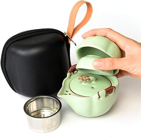 Amazon 通勤旅行茶こしティーカップ陶器ティーセット 1壶2杯 携帯式 軽量 陶器茶器セット旅行お出かけ用収納バッグ付き 持ち運びが簡単 お点前セット オンライン通販