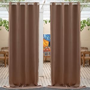 Anjee Outdoor Curtains 84 inches Length Waterproof and Light Blocking Blackout Patio Drapes, Thermal Insulated Grommet Top Outdoor Curtain for Porch Patio Gazebos Pergola Pool 1 Panel, 52x84 Inches