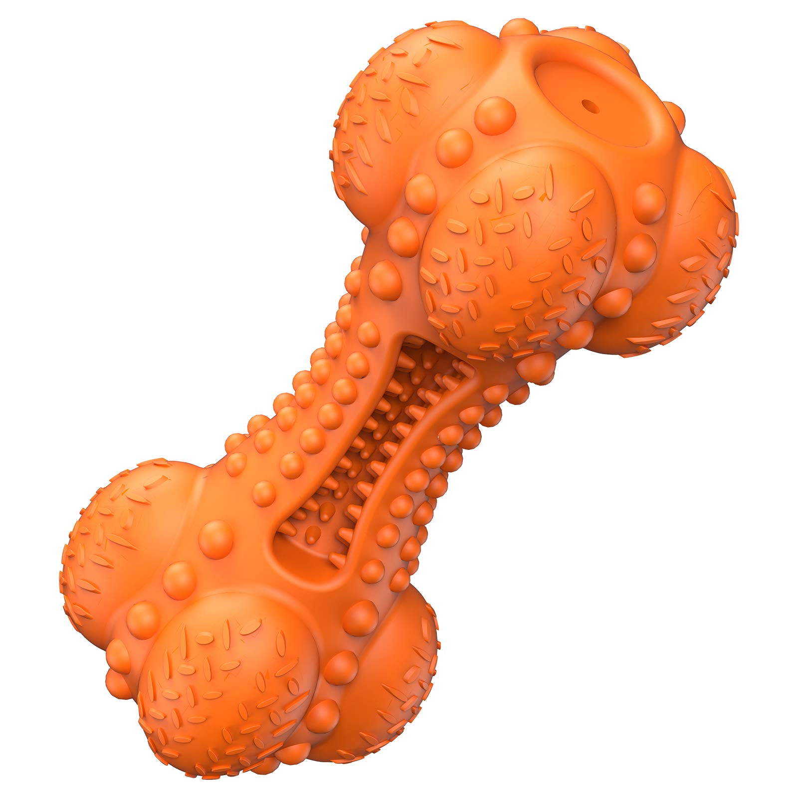 SCHITEC Dog Squeaky Chew Toy, Indestructible Tough Durable Natural Rubber Bone with Toothbrush for Aggressive Chewers Large Medium Breed Teeth Cleaning Care