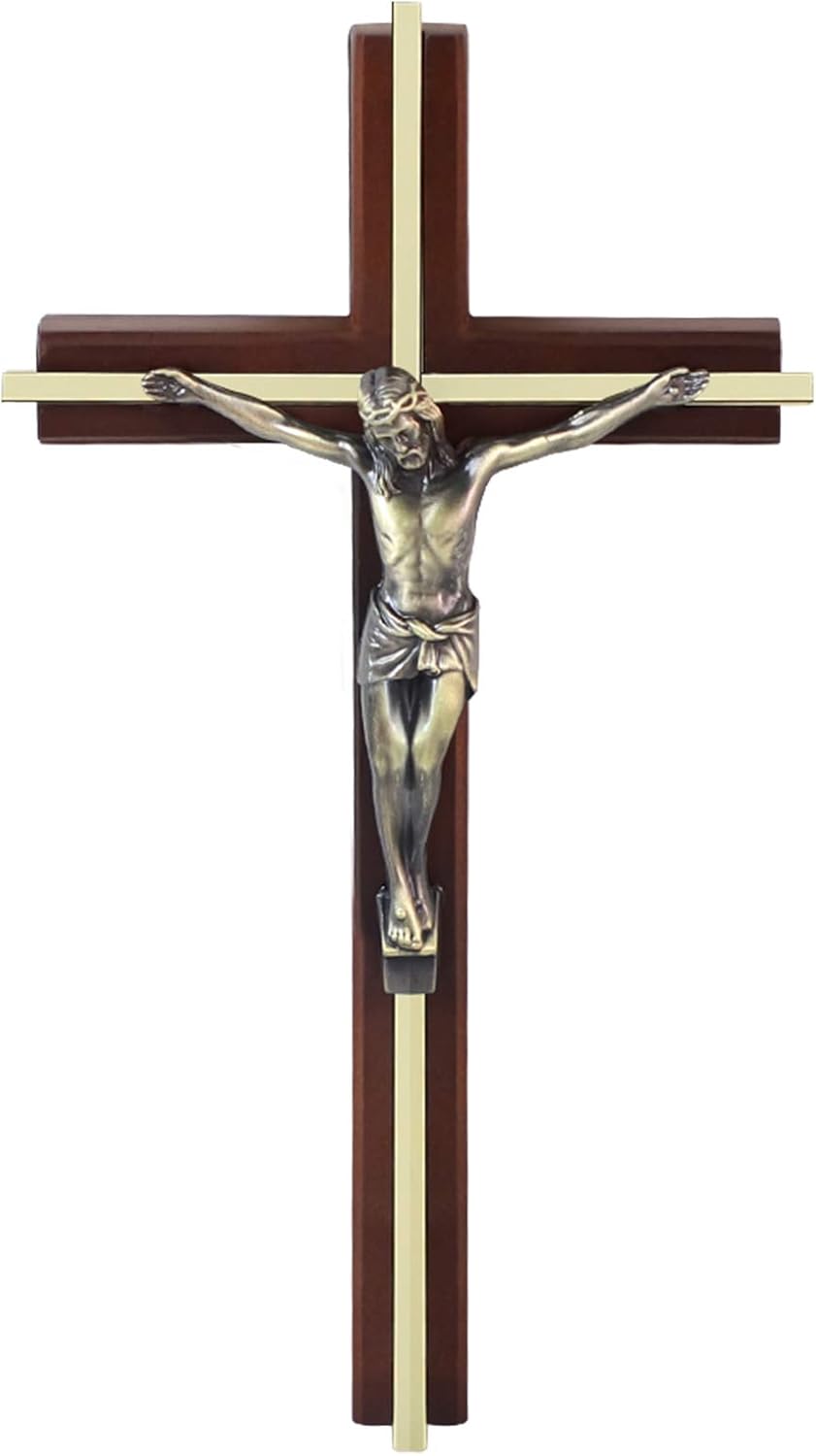 Crucifix Wall Cross - Upgrade Wooden Catholic Crucifix Assembled with Metal Jesus Cross - Handmade Gift -10 Inch