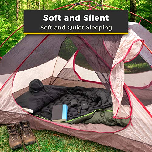 HONEYBULL Sleeping Pad (Comfy Pillow & Travel Bag Included) Lightweight Comfortable Sleep Mat Perfect for Camping and Traveling | Inflates in Just 1 Minute (Black)