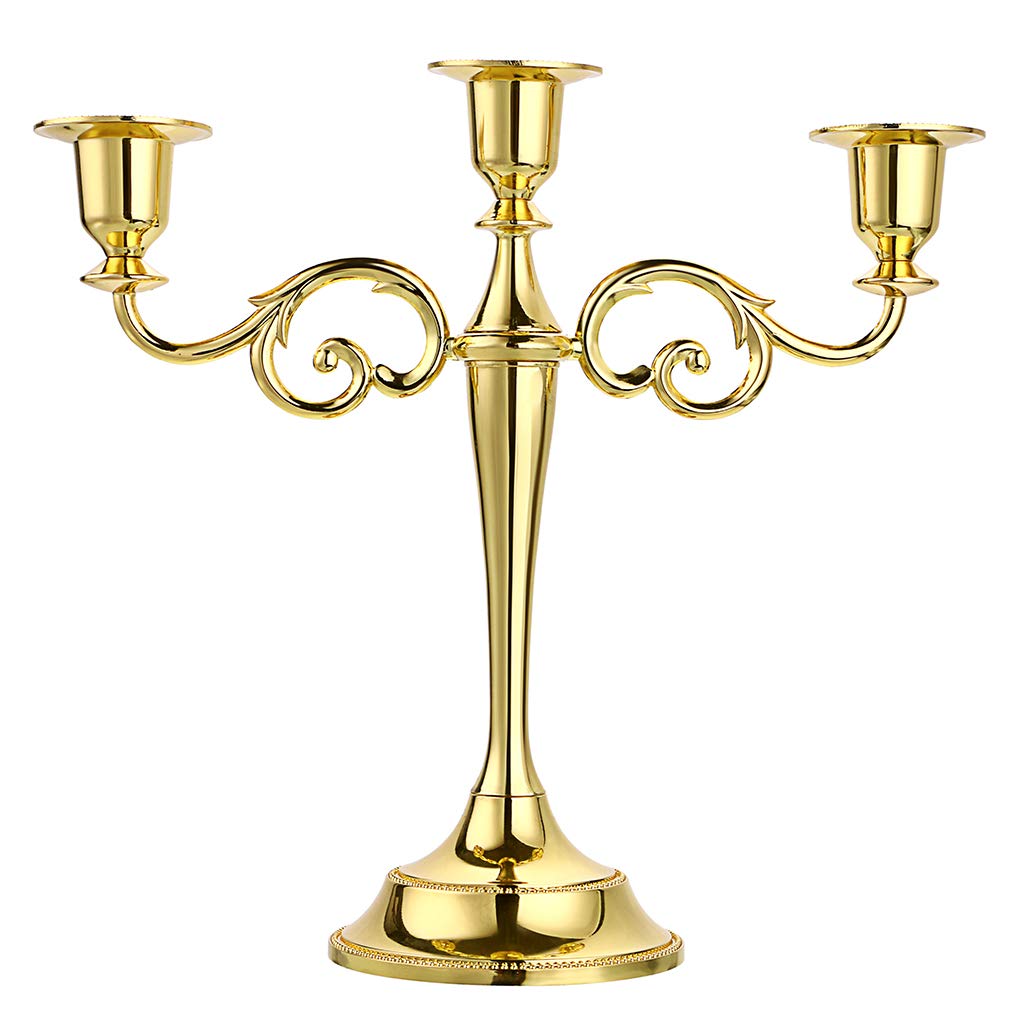 Photo 1 of *MISSING PCS** OwnMy 3 Arms Metal Candelabra Candlestick Silver European Elegant Candle Holder Candle Stand for Wedding Dining Table Christmas Party Home Decoration (Golden Tone)