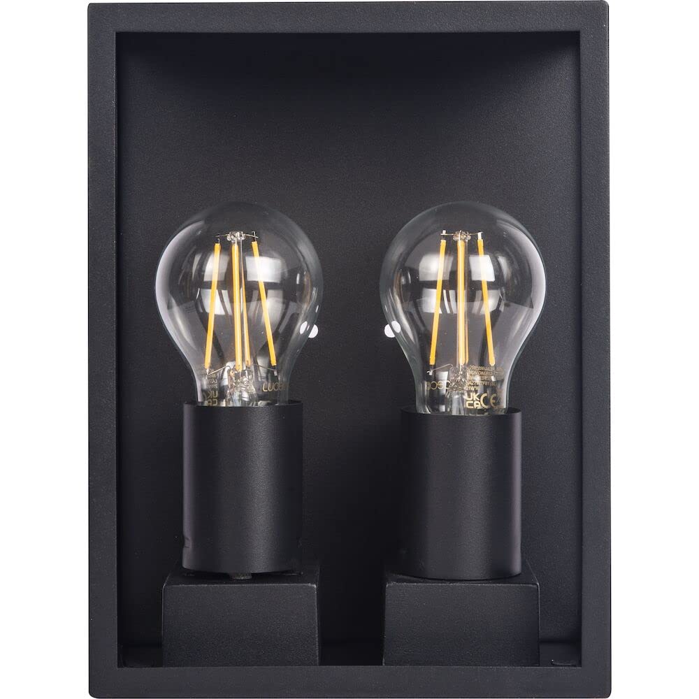 Luceco Azurar Exterior Decorative Twin Wall Glass Lantern, IP44 Rated, E27 Lamp Included, Black